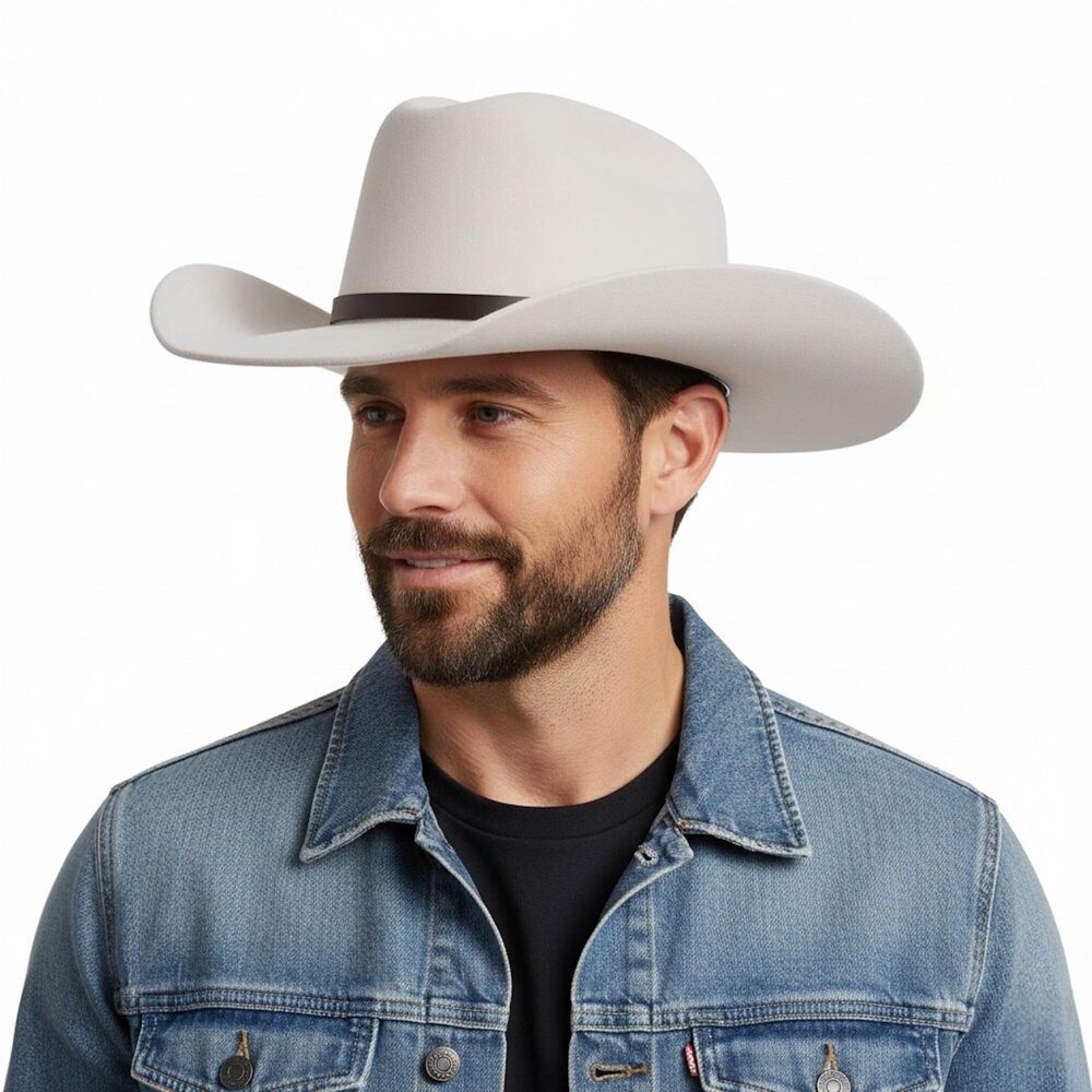 4296 Western Cowboy Hat with 3 Interchangeable Bands Wide Brim Felt